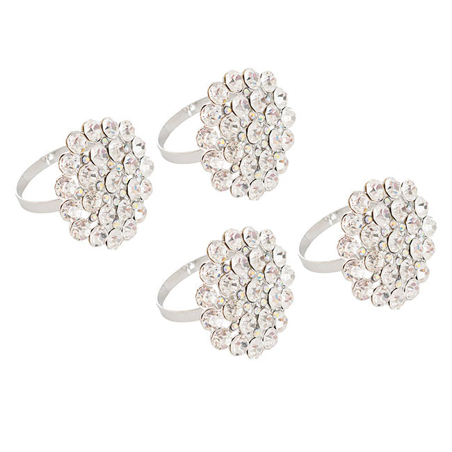 Set of 8 Diamante Flower Napkin Ring - Silver - Notbrand