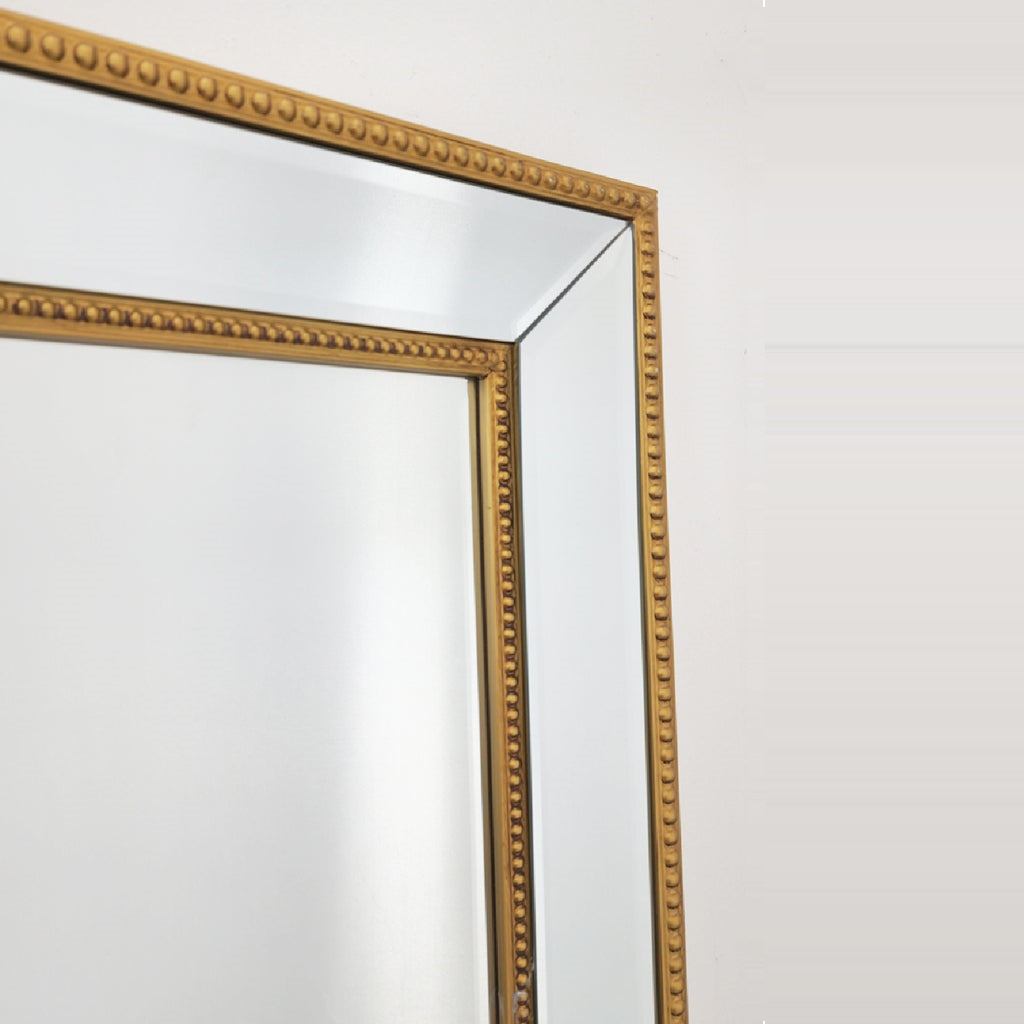 Rectangular Beaded Framed Wall Mirror - Gold - Notbrand