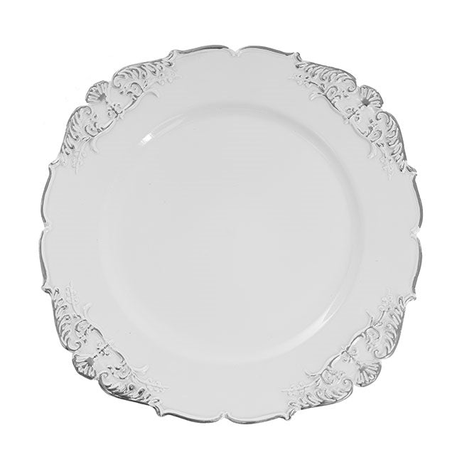 Set of 8 Vintage Charger Plate in White - Silver Edge - Notbrand