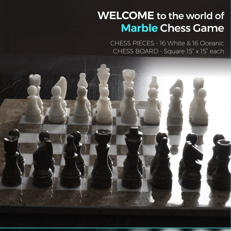 The Royale Chess Set in Oceanic & White - 38cm - Notbrand
