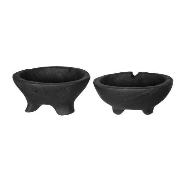 Set of 4 Handmade Short Teak Bowls - Black Matte - Notbrand