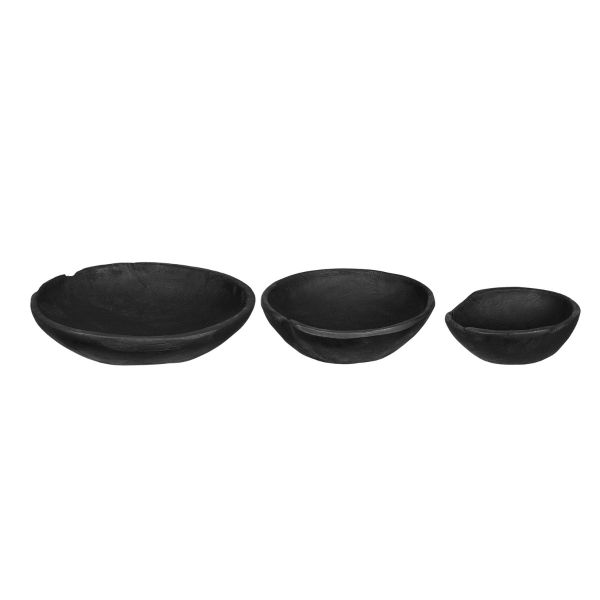 Set of 6 Handcarved Flat Teak Bowls - Black Matte - Notbrand