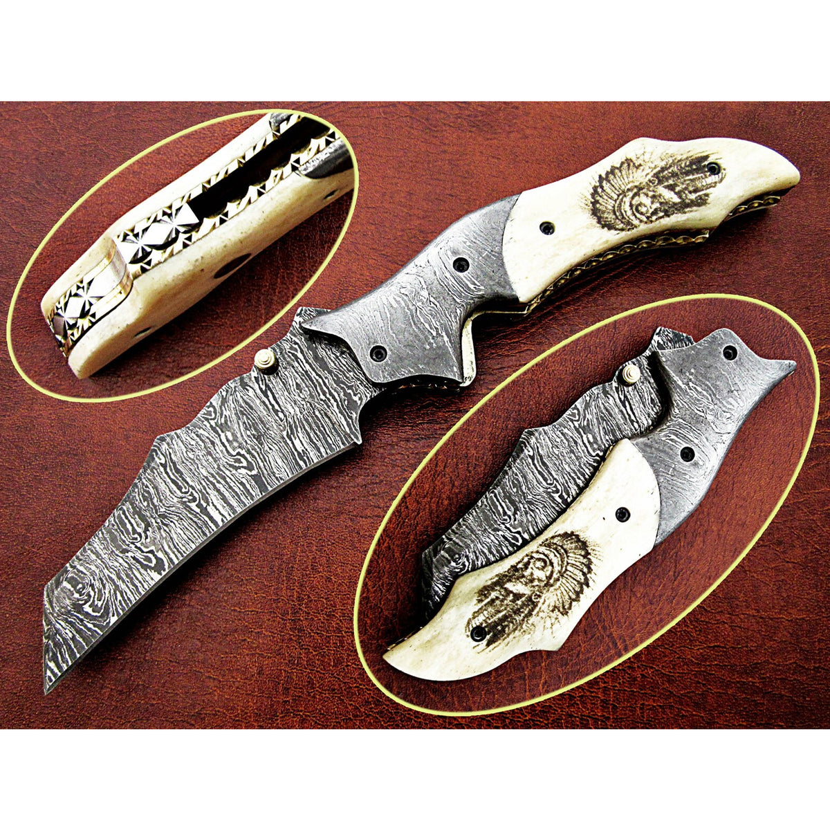 Acen Damascus Steel Hunting Folding Knife With Liner Lock - Notbrand
