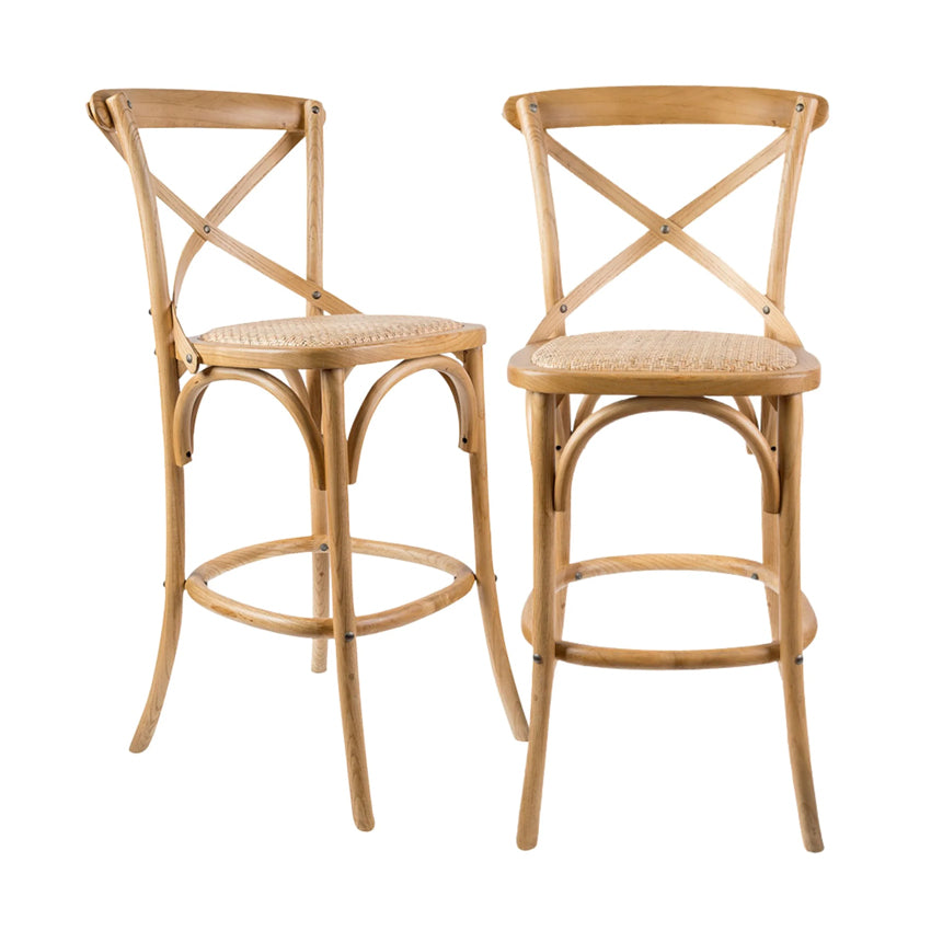Aster Crossback Rattan Dining Chair in Solid Birch Timber Oak- Set of 2 - Notbrand
