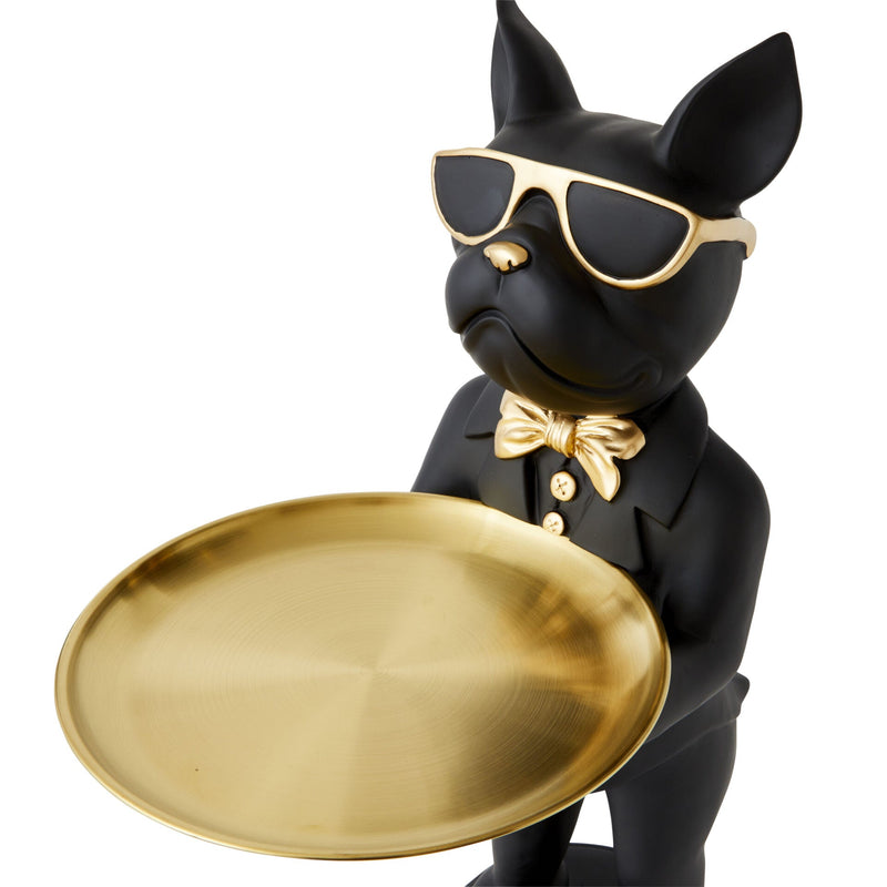 Butler Bulldog Statue with Round Tray - Black - Notbrand