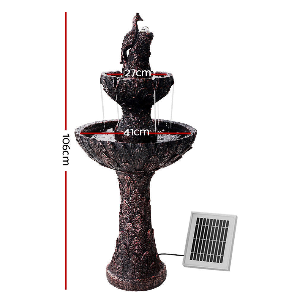 Peacock 3 Tiers Fountain with Solar Water Feature - 106cm - Notbrand