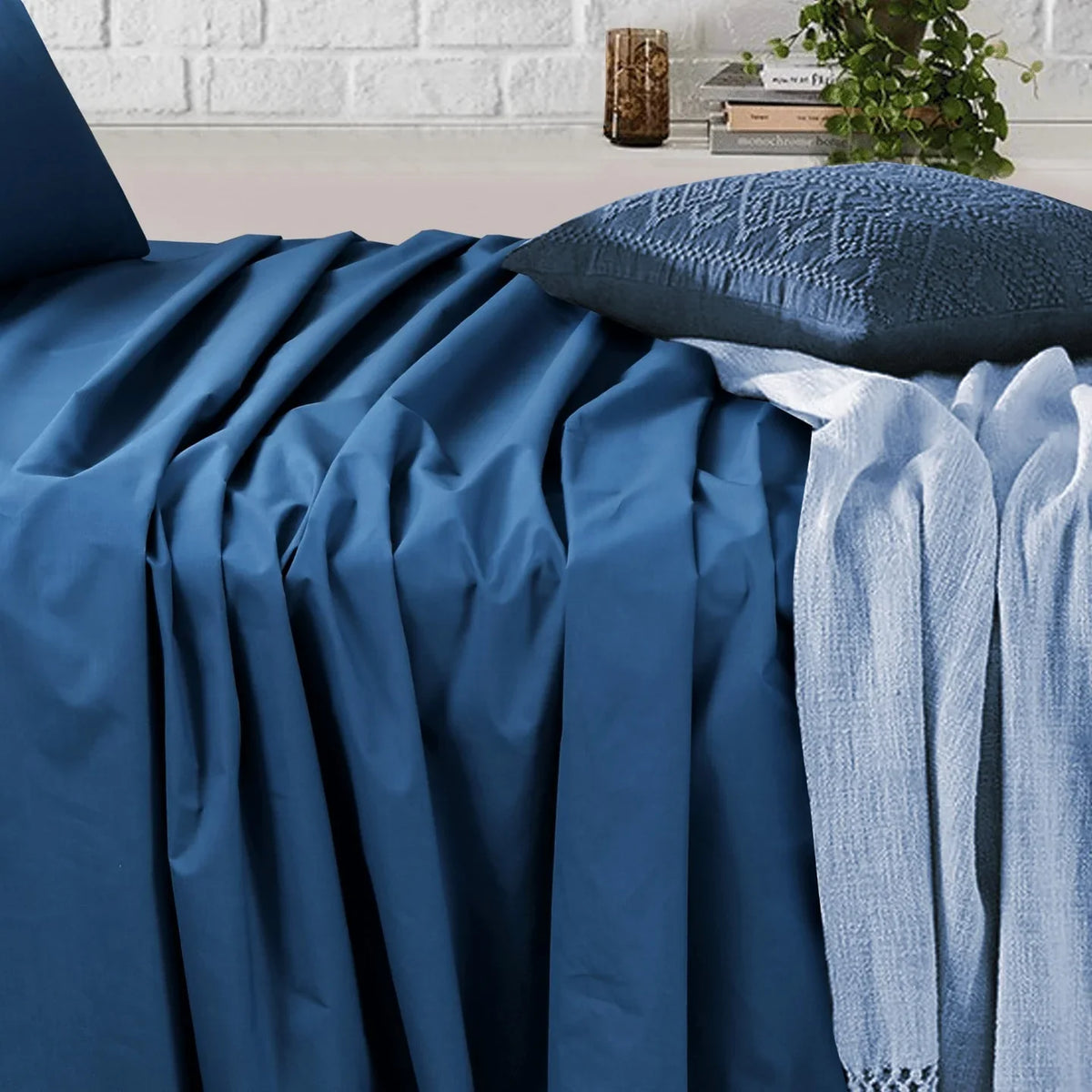 Flat And Fitted Bedsheets Set With Pillowcases -Blue
