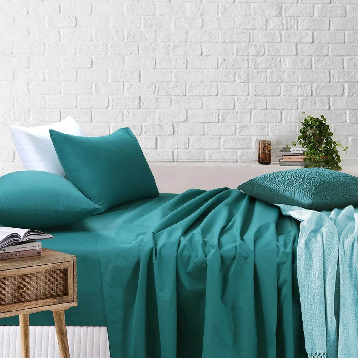 Flat And Fitted Bedsheets Set With Pillowcases -Teal