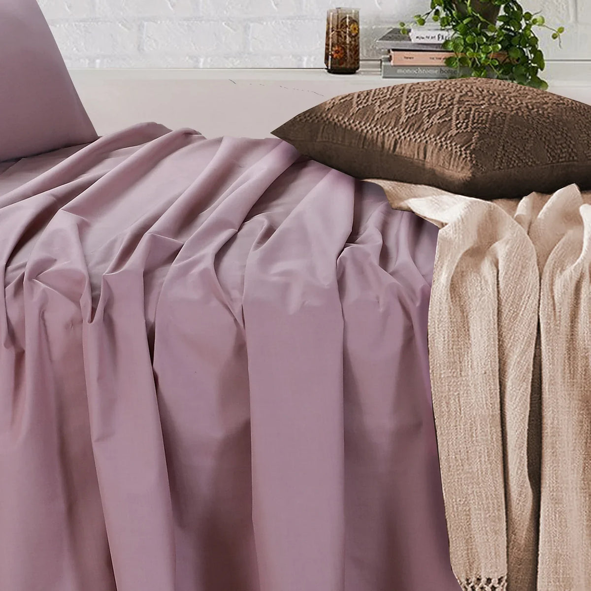Flat and Fitted Bedsheets Set With Pillowcases -Dusky Pink