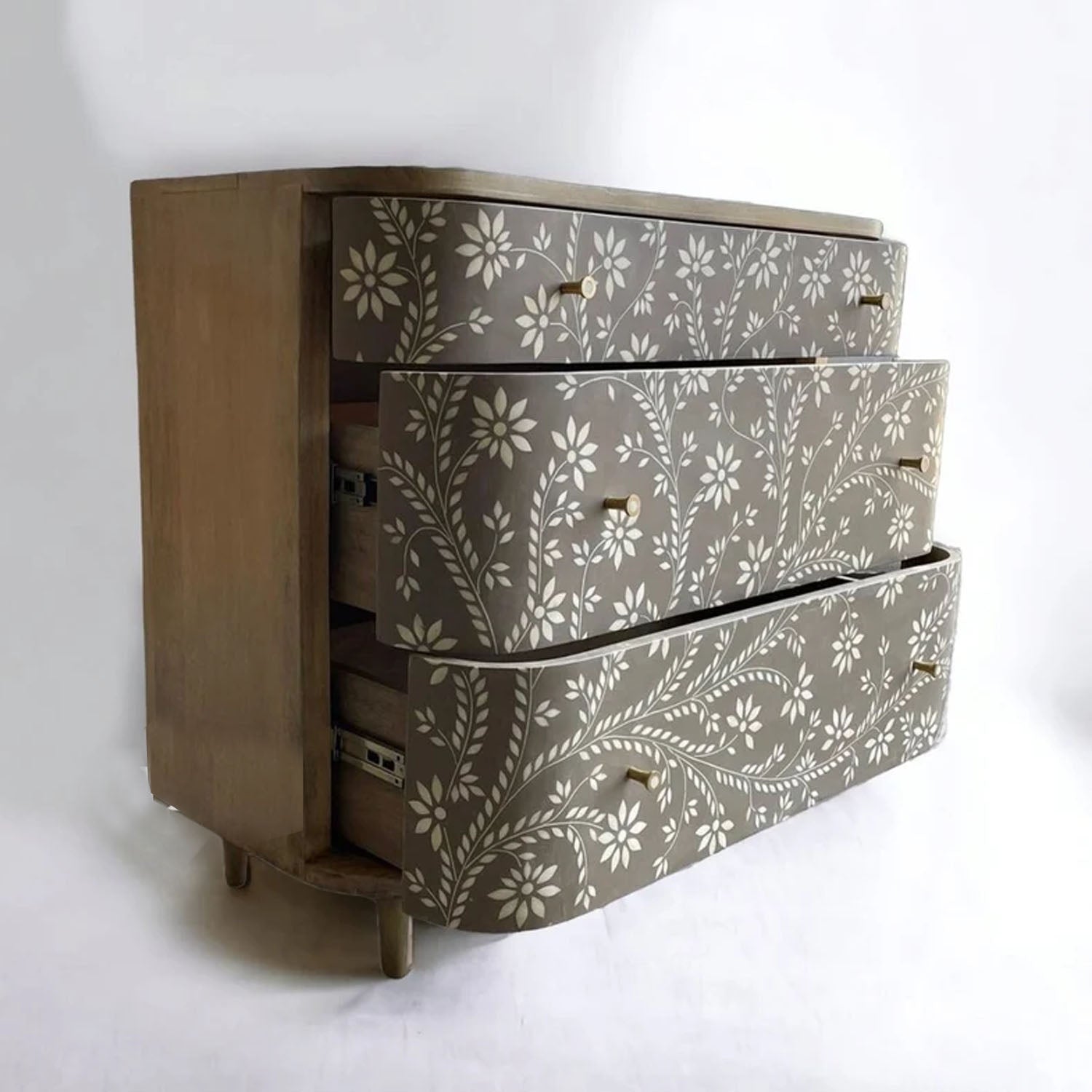 Sunza Bone Inlay Floral Design Chest With Curved Drawers - Notbrand
