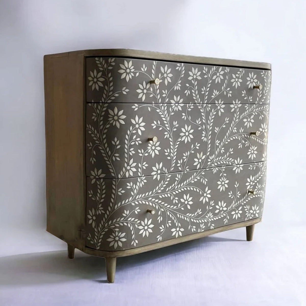 Sunza Bone Inlay Floral Design Chest With Curved Drawers - Notbrand