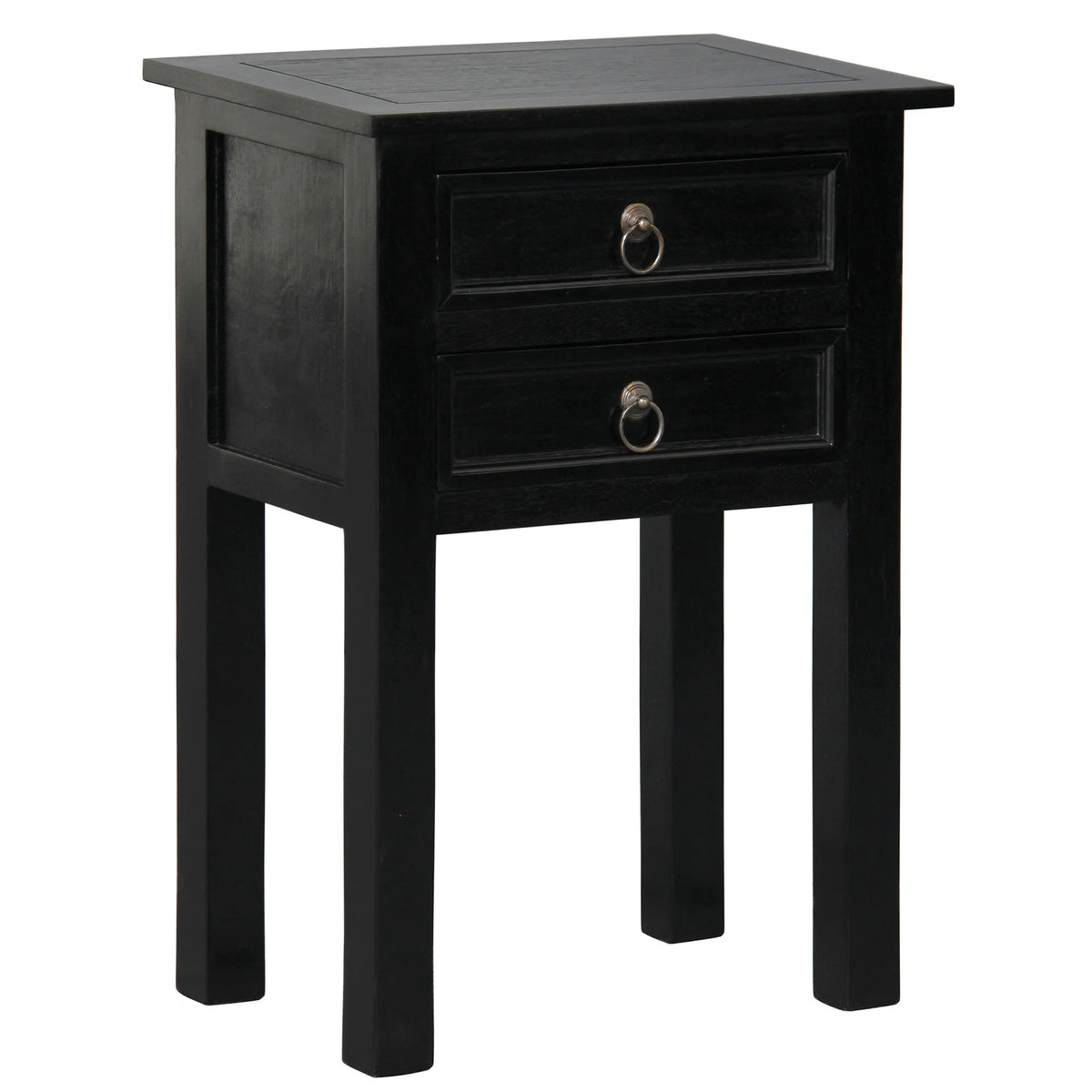 Hana Timber 2 Drawer Bedside Table - Black - Notbrand