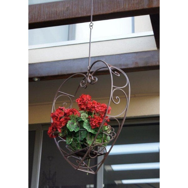 Wrought Iron Hanging Heart Pot in Rustic Brown - Large - Notbrand