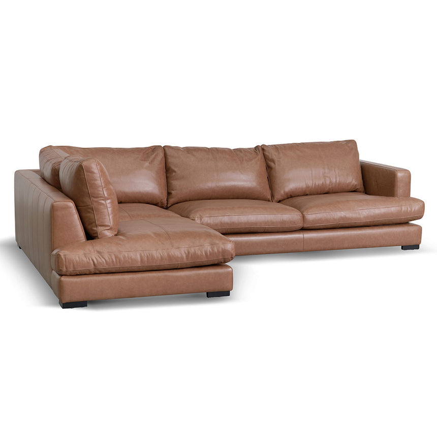 Ngoyi 4 Seater Left Chaise Leather Sofa - Caramel Brown - NotBrand