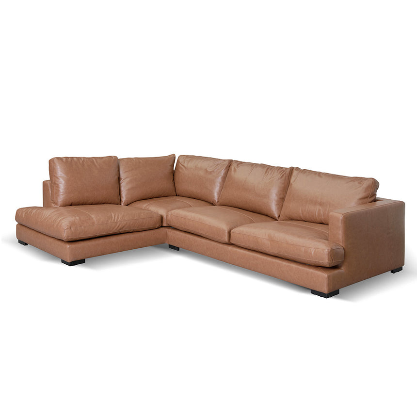 Ngoyi 4 Seater Left Chaise Leather Sofa - Caramel Brown - NotBrand