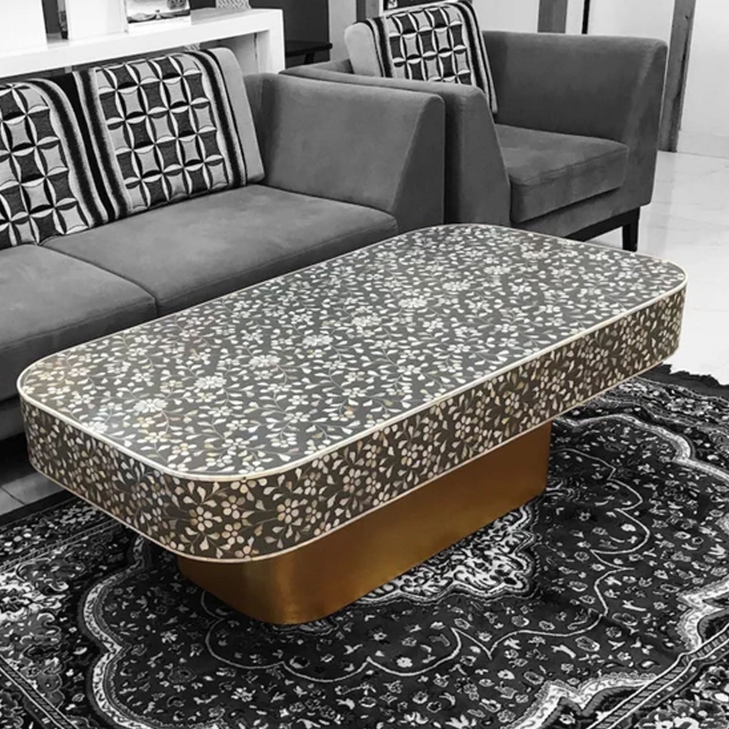 Gipsy Mother of Pearl Inlay Floral Pattern Coffee Table - Notbrand