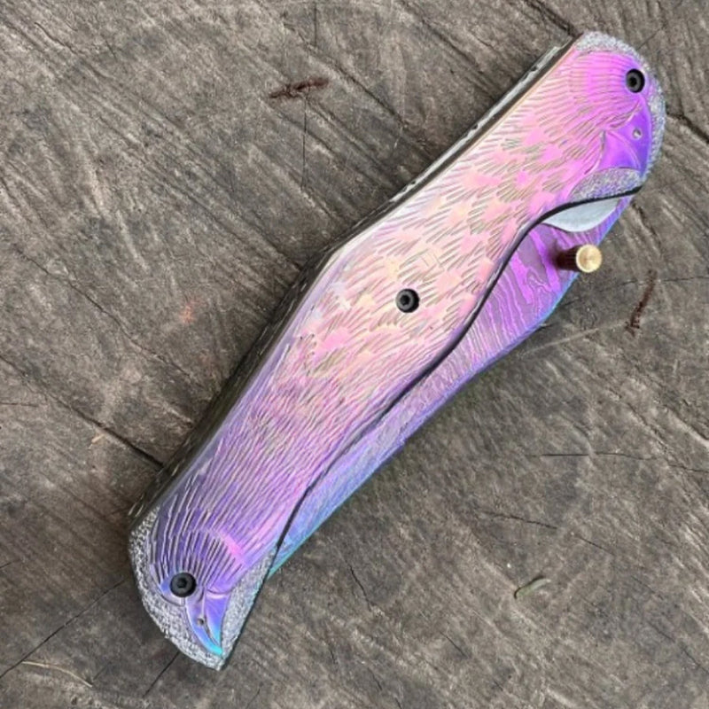 Merith Damascus Foldable Pocket Knife - Pink - Notbrand