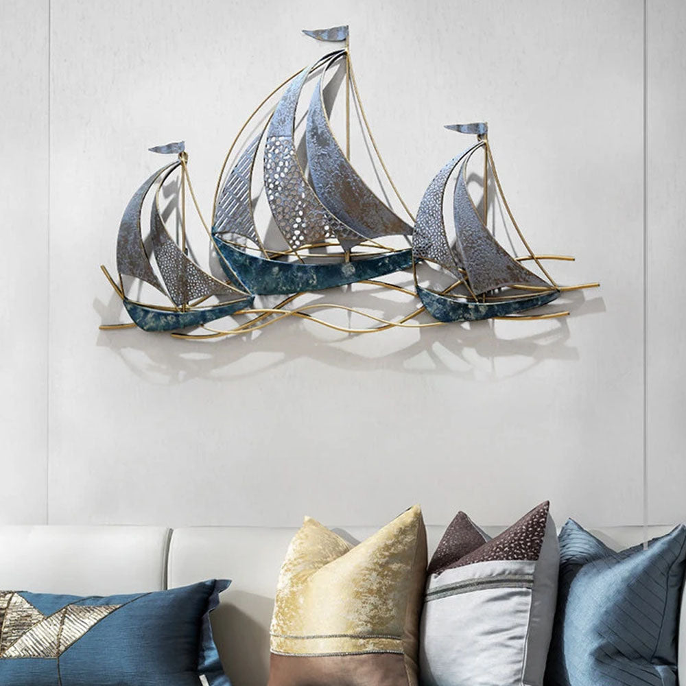Wrought Iron 3D Hanging Sailboat Wall Mural - Notbrand