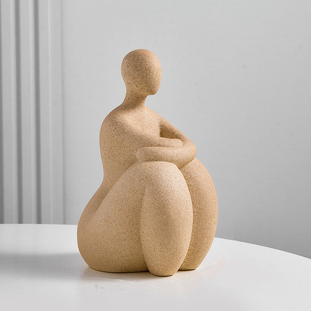Nordic Style Ceramic Thinker Figure Sculpture - Cream - Notbrand