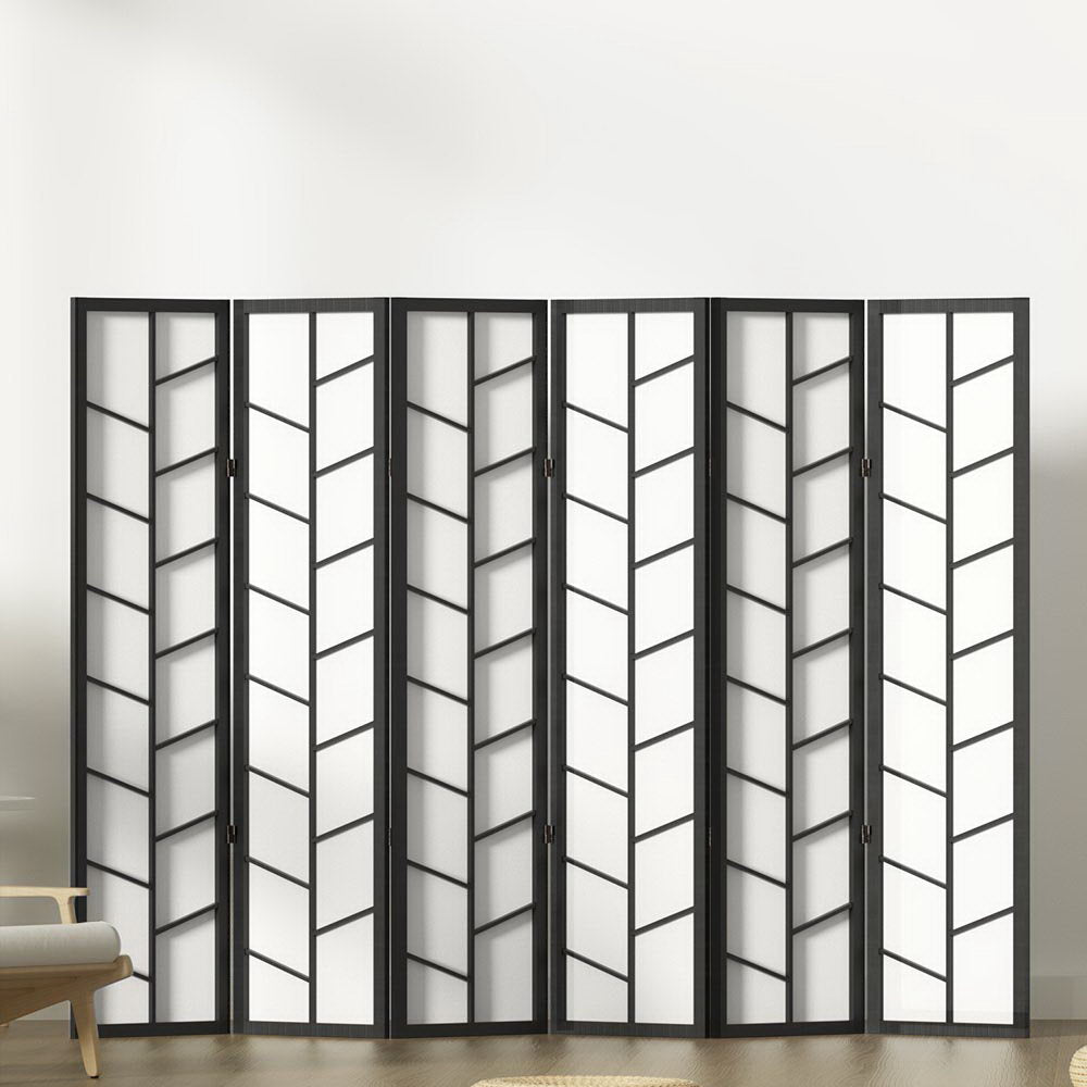 Artiss 6 Panel Room Divider in Wood - Black - Notbrand