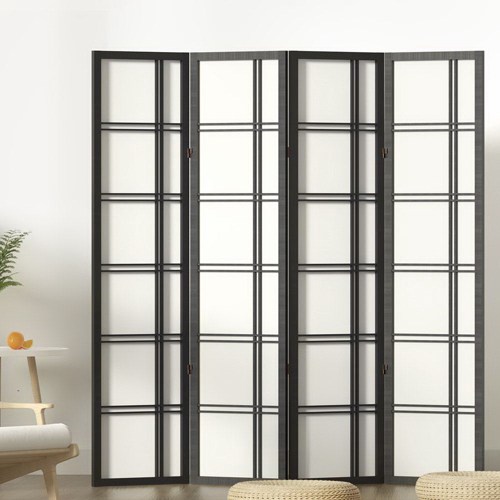 Artiss 4 Panel Wood Room Divider - Nova Black - Notbrand