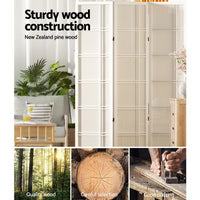 Artiss 4 Panel Wood Room Divider - Nova White - Notbrand