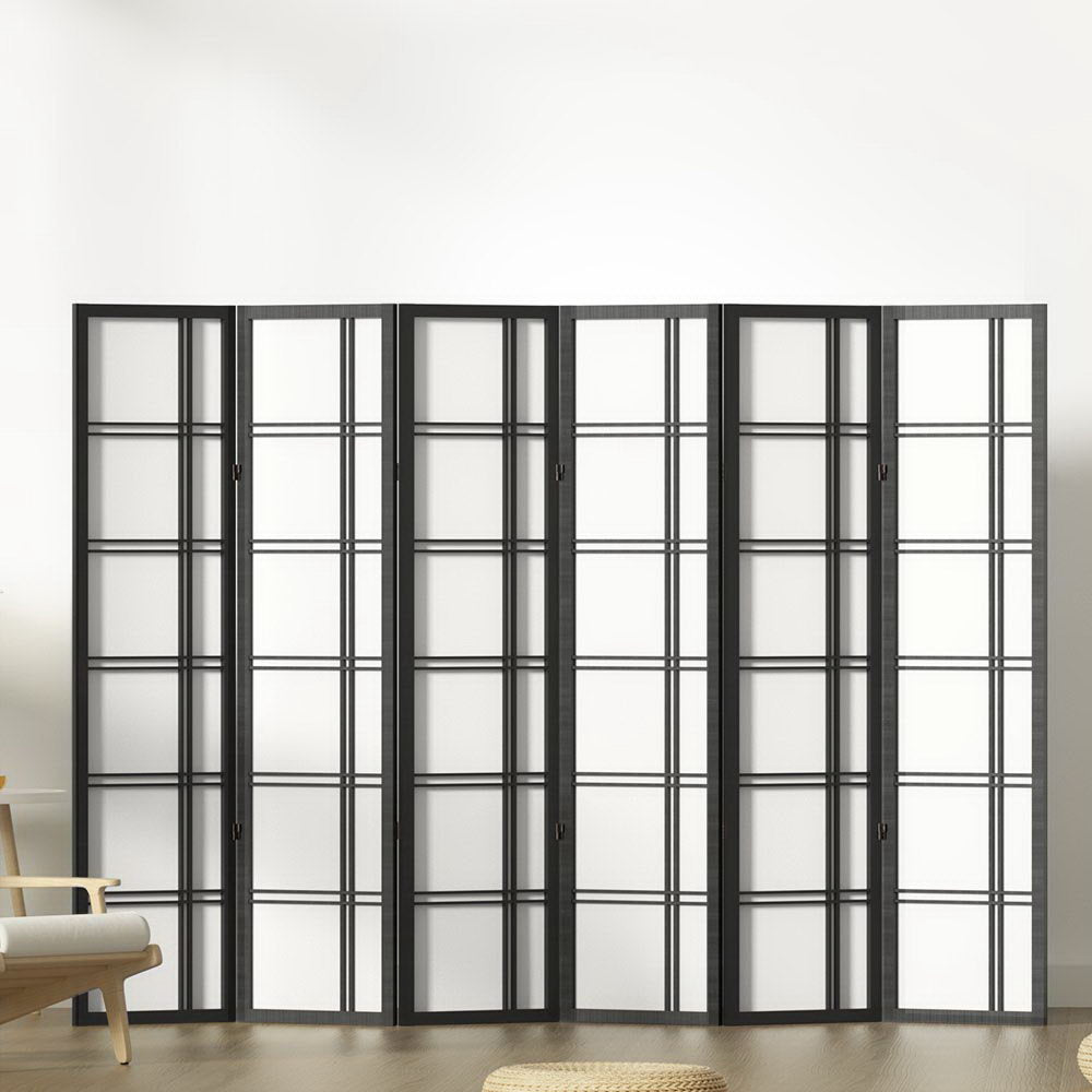 Artiss 6 Panel Wood Room Divider - Nova Black - Notbrand