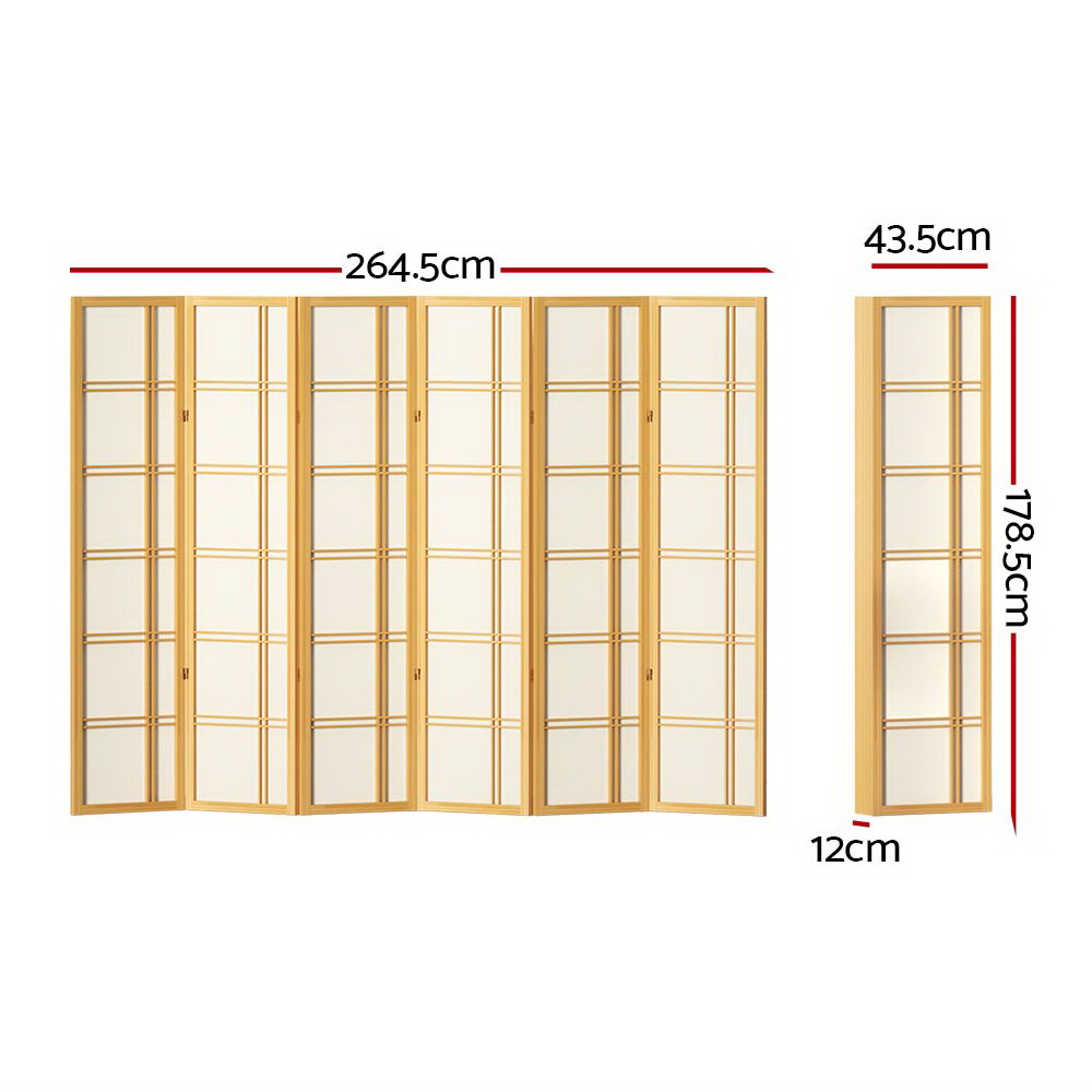 Artiss 6 Panel Wood Room Divider - Nova Natural - Notbrand