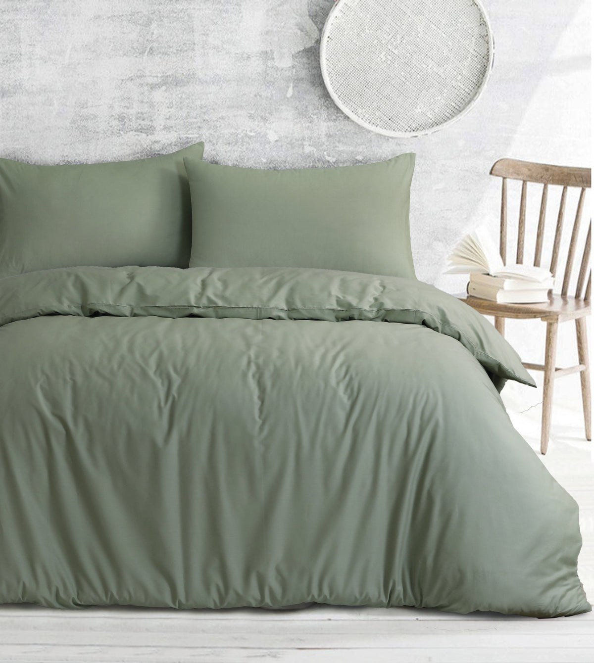Royale Cotton Extra Standard Pillowcases Quilt Cover Set - Light Sage - Notbrand