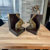 Set of 2 Rabbit Figurine Bookends - Dark Leather