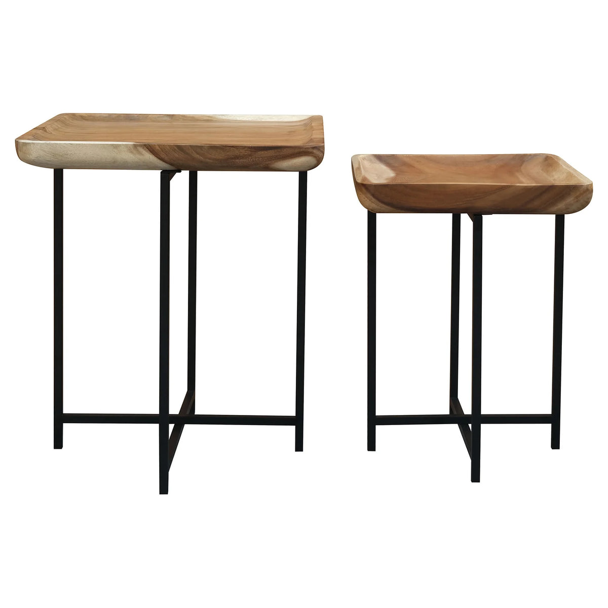 Set of 2 León Timber Top & Metal Frame Nesting Tables - Natural - Notbrand