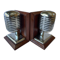 Set of 2 Microphone Bookends - Tan Leather