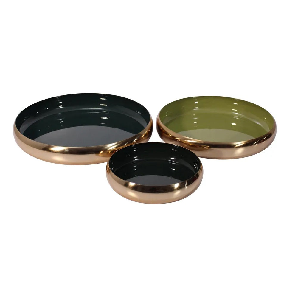Set of 3 Toby Decor Brass Bowls - Olive Forest