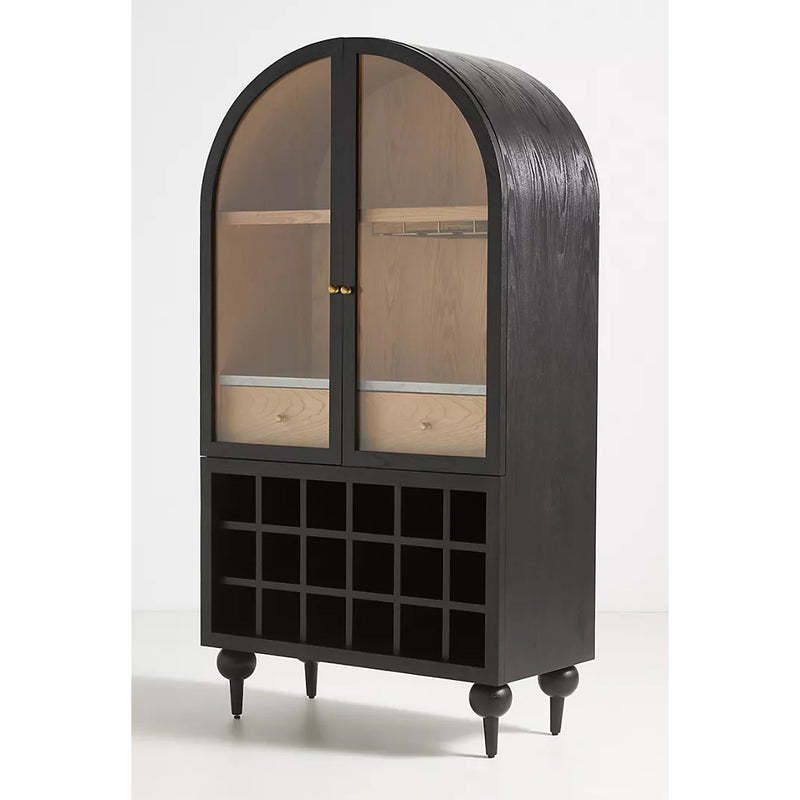 Simano Hardwood Glass Door Bar Cabinet - Black - Notbrand