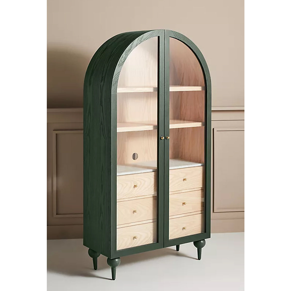 Simano Hardwood Glass Door Storage Cabinet - Dark Green