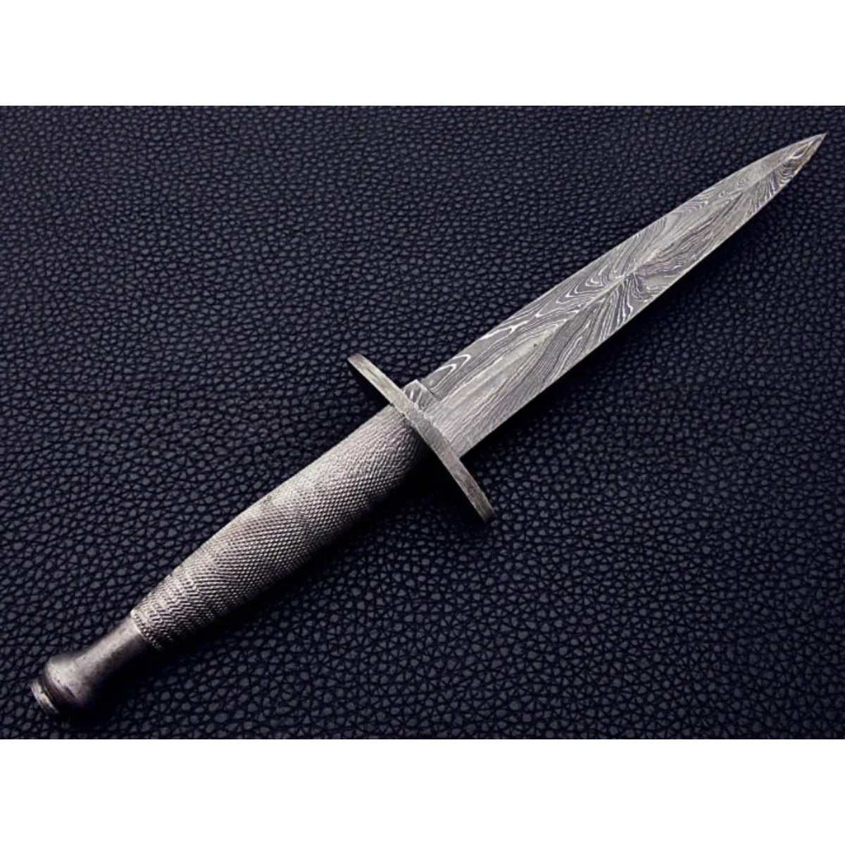 Damascus Hand Made Steel Swiss Dagger with Leather Sheath - Notbrand