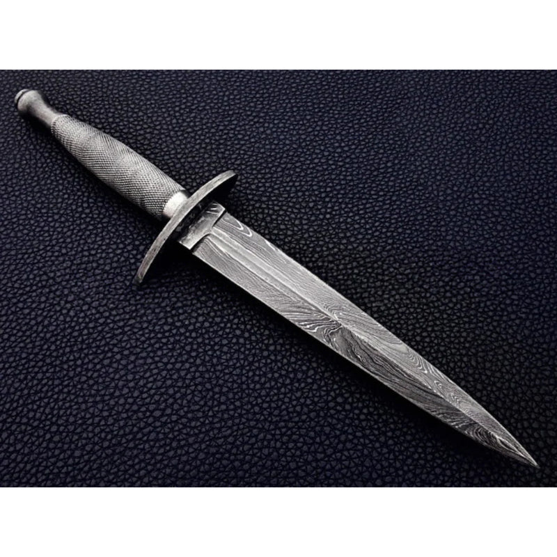 Damascus Hand Made Steel Swiss Dagger with Leather Sheath - Notbrand