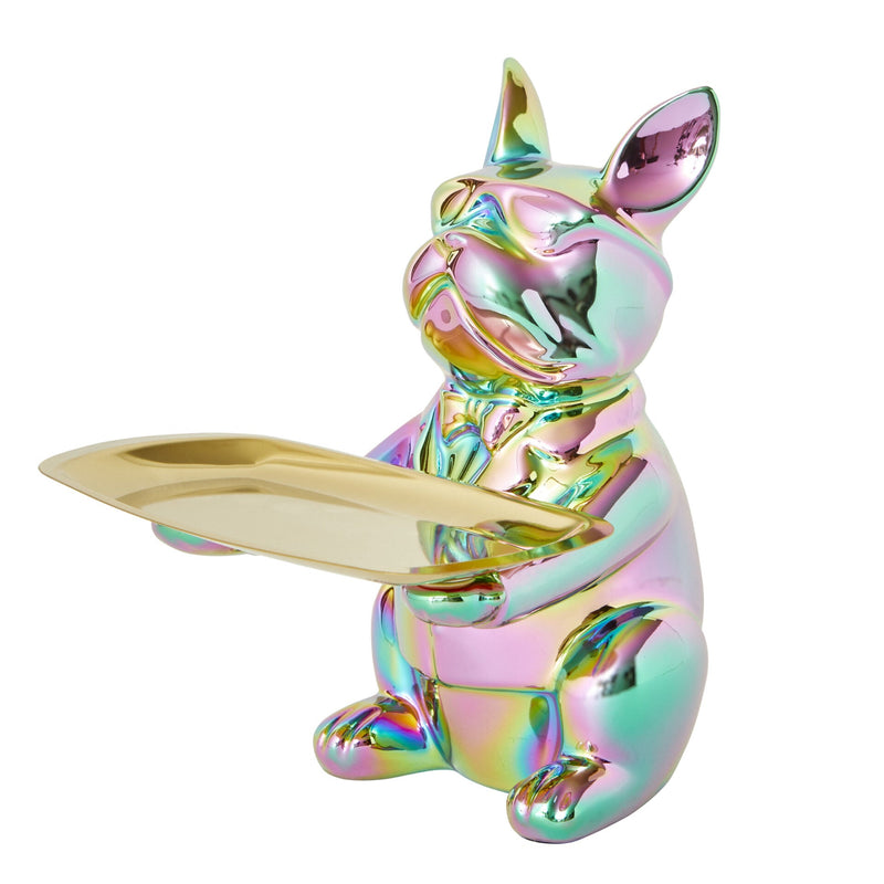 Butler Bulldog Statue with Rectangle Tray - Metallic Rainbow - Notbrand