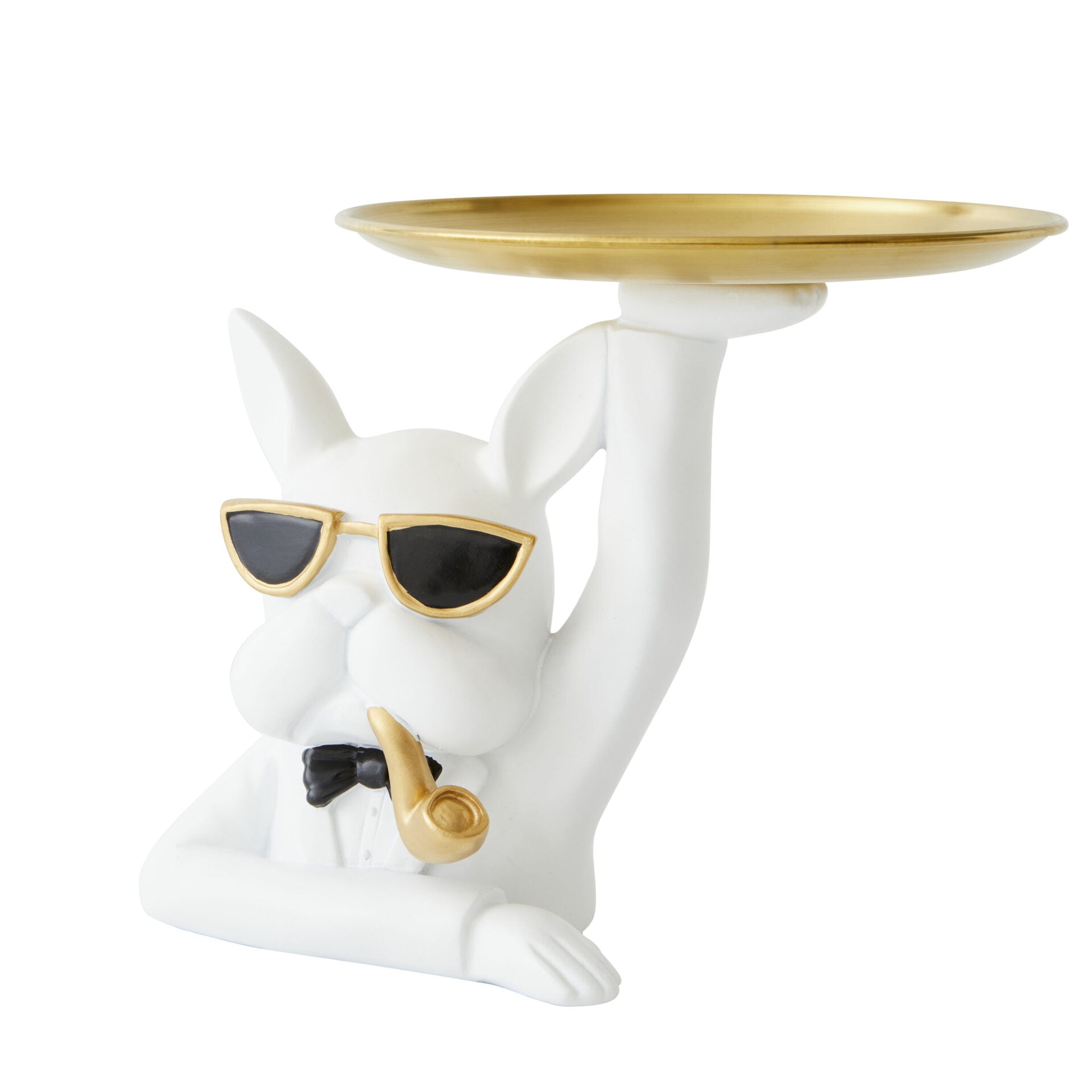 Butler Bulldog Trinket Tray Statue with Pipe - White - Notbrand