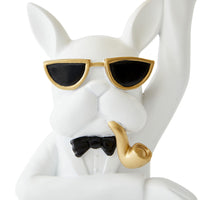 Butler Bulldog Trinket Tray Statue with Pipe - White - Notbrand