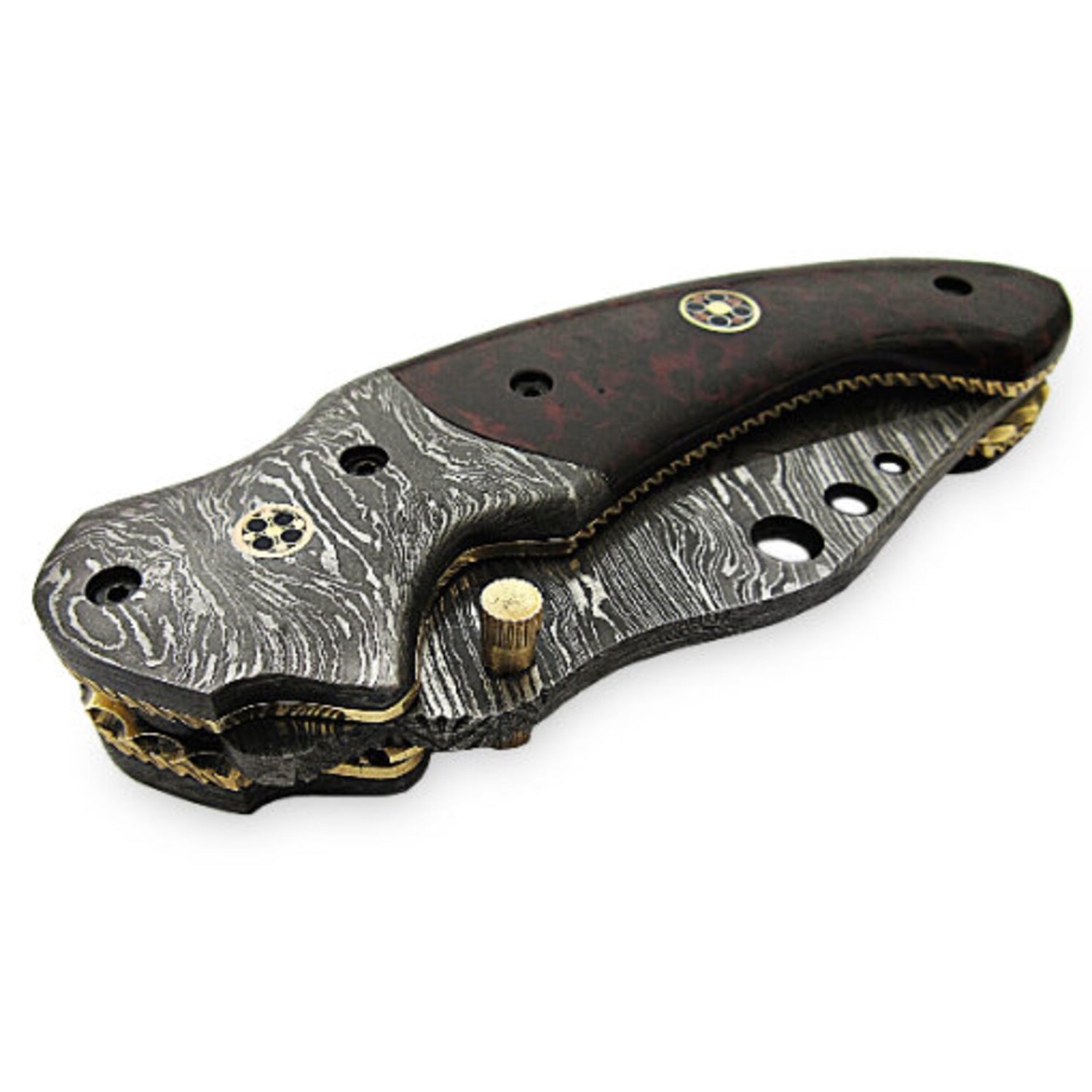Trexal Damascus Steel Foldable Pocket Knife - Black - Notbrand
