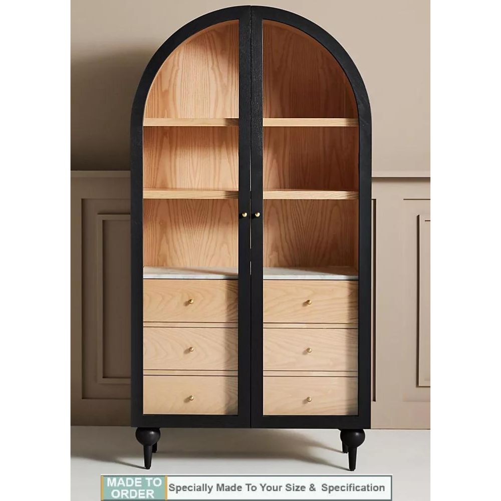 Simano Fern Glass Door Storage Cabinet - Black - NotBrand