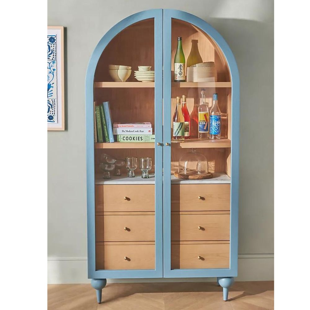 Simano Fern Glass Door Storage Cabinet - Blue - NotBrand
