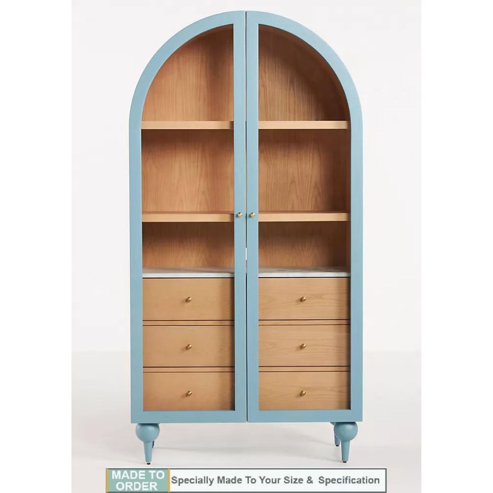 Simano Fern Glass Door Storage Cabinet - Blue - NotBrand