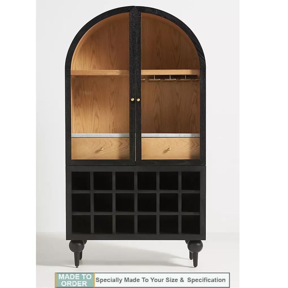 Simano Fern Glass Door Bar Cabinet - Black - NotBrand
