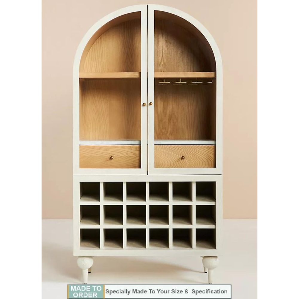 Simano Fern Glass Door Bar Cabinet - Warm White - NotBrand