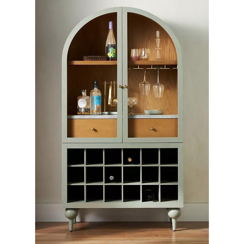 Simano Fern Glass Door Bar Cabinet - Sage - NotBrand