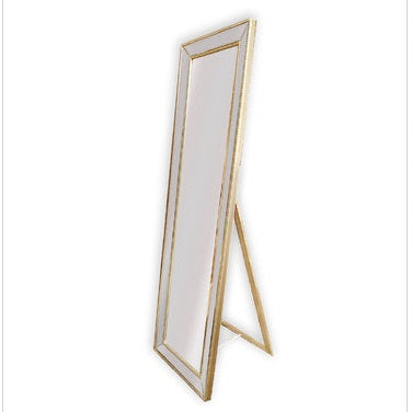 Rectangular Beaded Framed Cheval Mirror - Gold - Notbrand