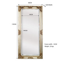 Deluxe French Provincial Ornate Floor Mirror in Champagne - 170cmH - Notbrand