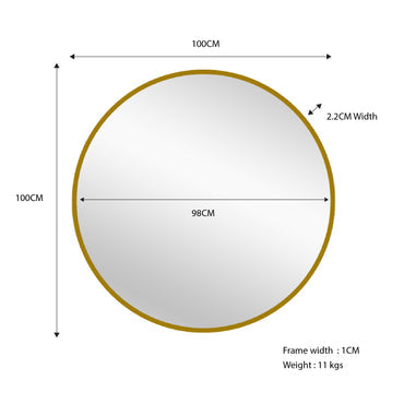 Metal Round Mirror in Gold - 100cm - Notbrand